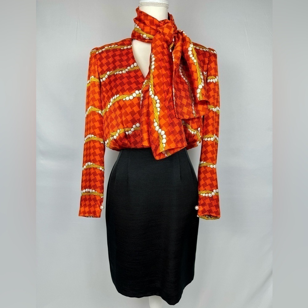 Vintage Peggy Jennings Dress Rare Long Sleeves Detachable Scarf Belt Size 6